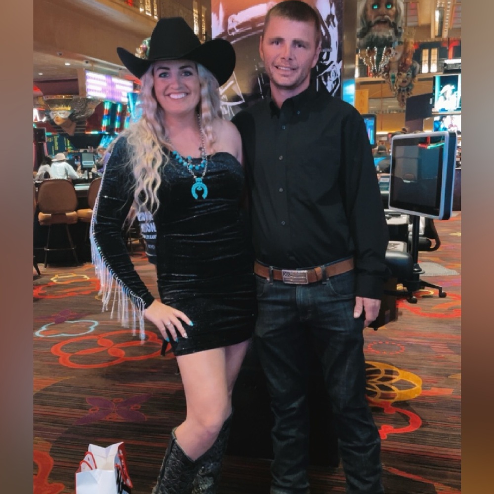 Western Black shimmer one shoulder fringe dress